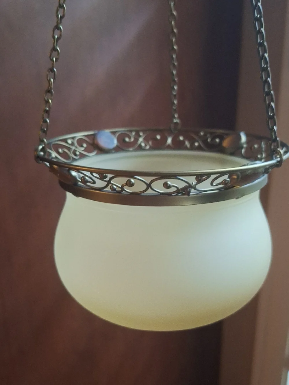 Partylite Hanging Brass & Frosted Glass Votive. Hanging Length Approx. 15" - Picture 2 of 2